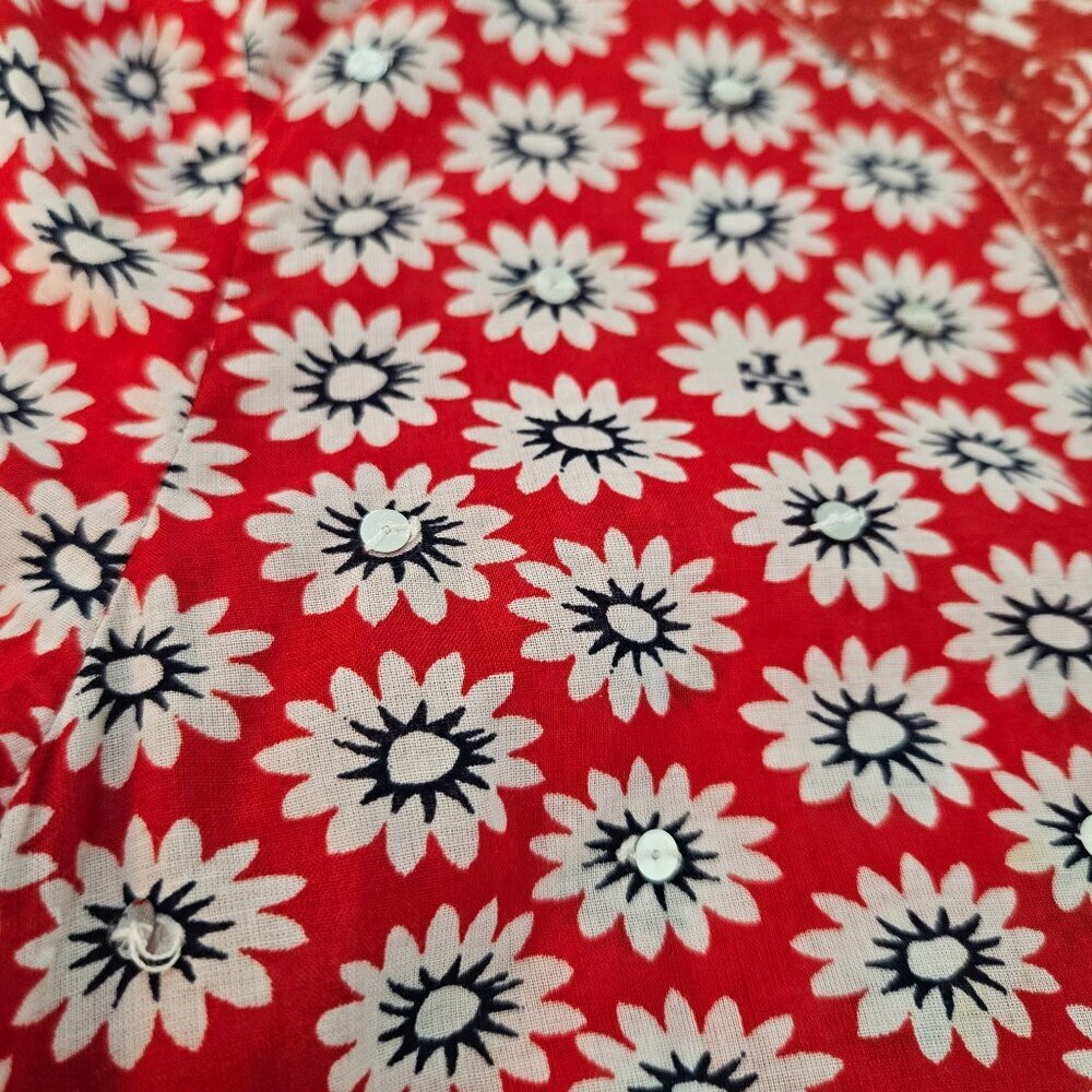 Tory Burch Red Jayne Mod Flower-Print Sequin Lace Tunic Size 8 Boho - Picture 6 of 11